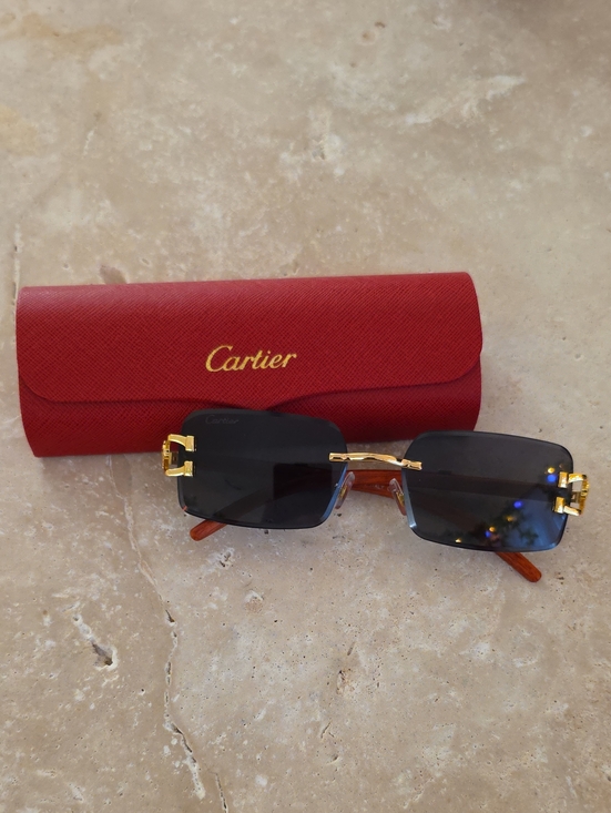 Cartier Accessories - Cartier Rimless Sunglasses in Black and Gold with Red Case